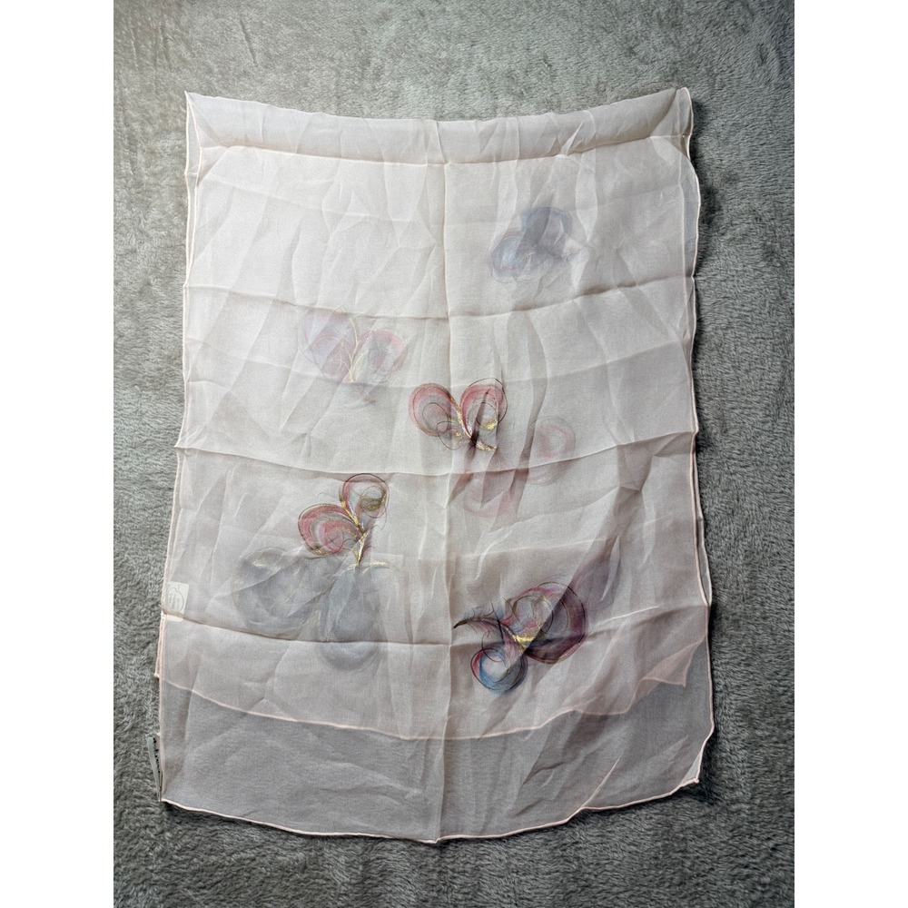Vintage Martins Silk Scarf Hand Painted Butterfly Pink Sheer Made in Japan